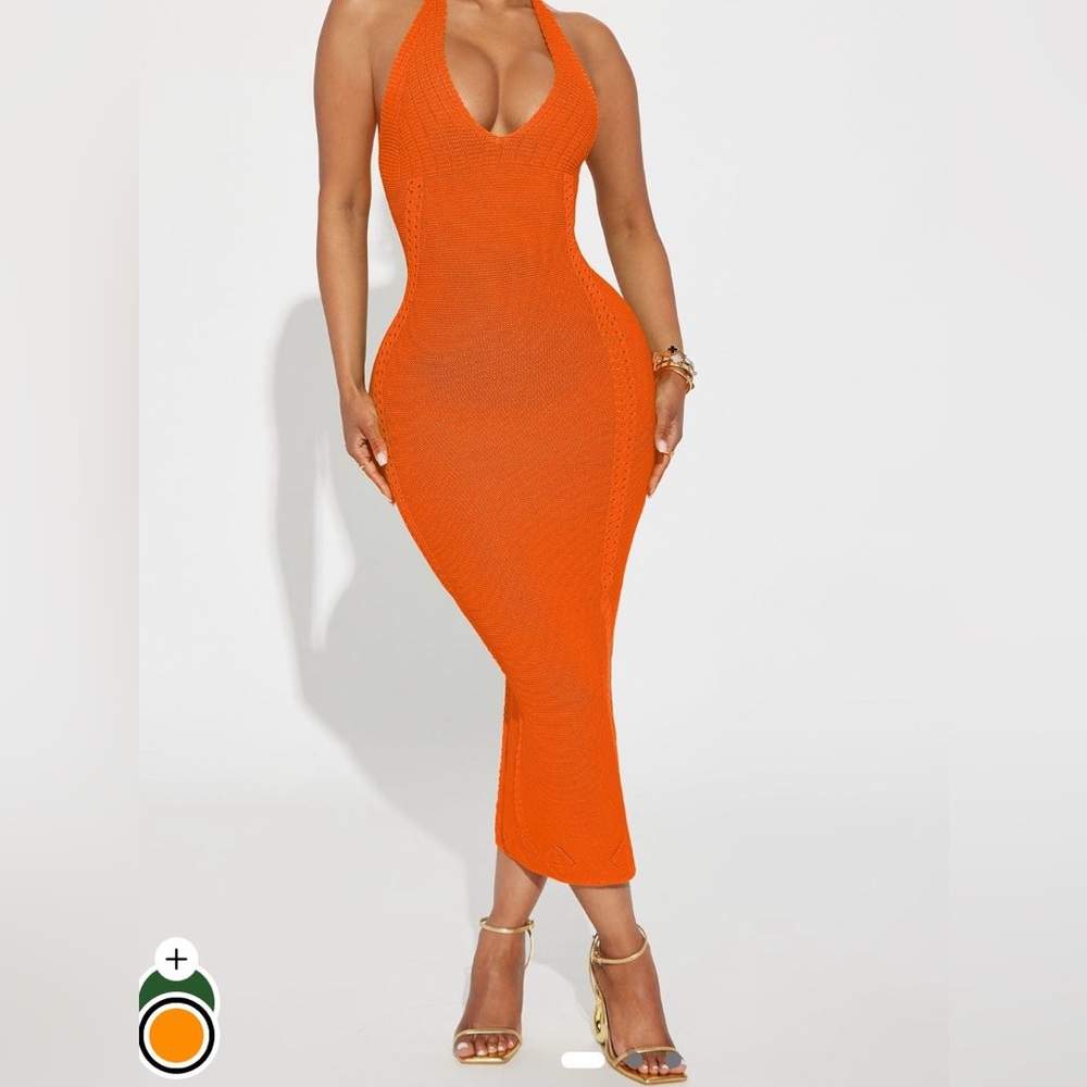 Crochet Orange Midi Dress